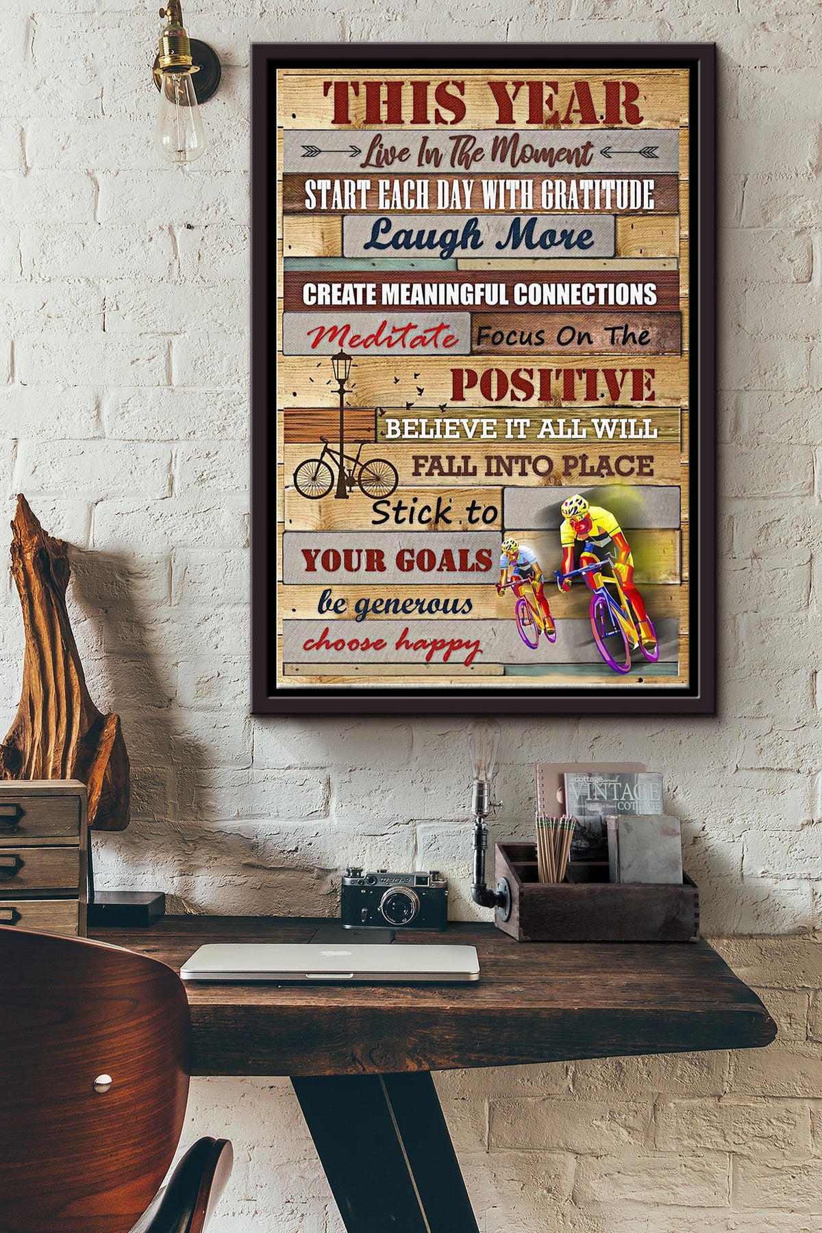 Your Goals Be Generous Choose Happy Cycling Poster Framed Matte Canvas