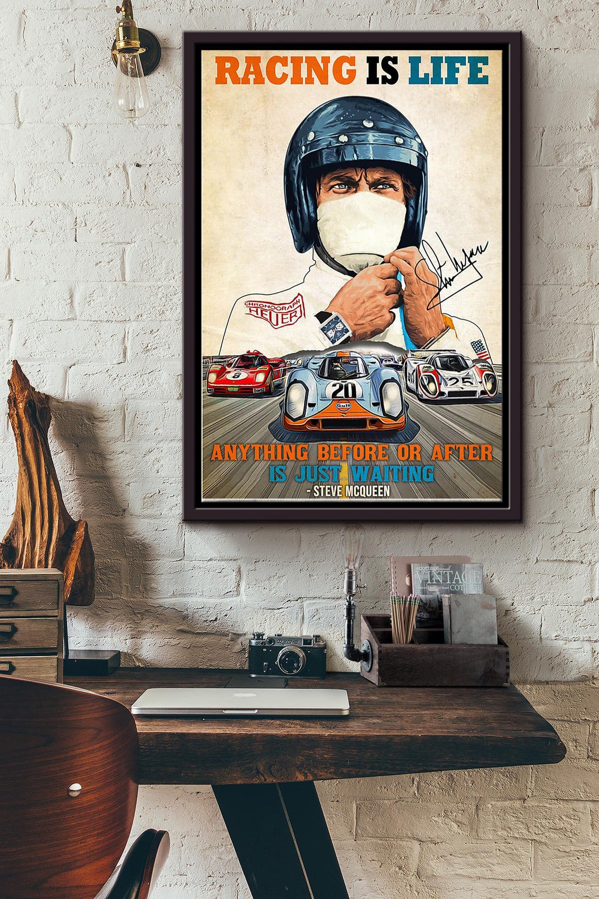 Racing Is Life Anyrthing Before Or After Is Just Waiting Poster Framed Matte Canvas