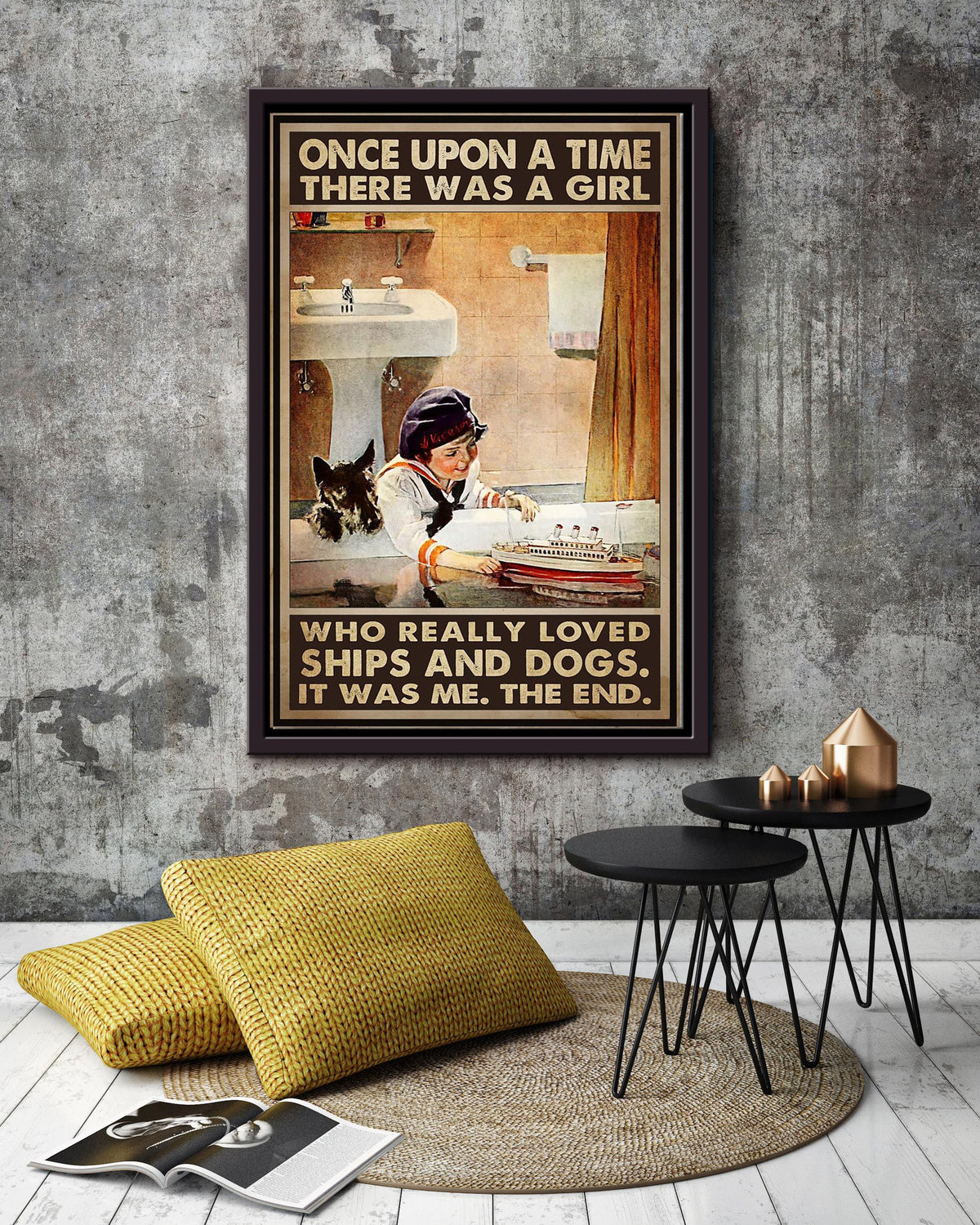 Ships And Dogs Once Upon A Time Dog Wall Art For Bathroom Decor Framed Matte Canvas Framed Prints, Canvas