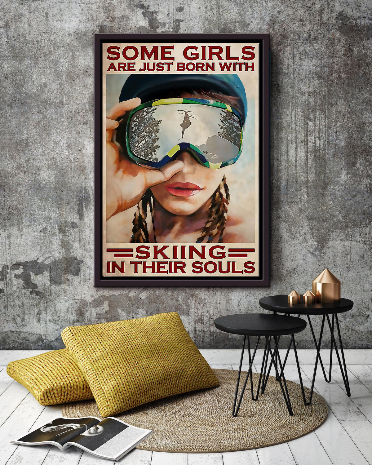 Some Girls Are Just Born With Skiing In Their Souls For Skier Birthday Gift Home Decor Framed Matte Canvas