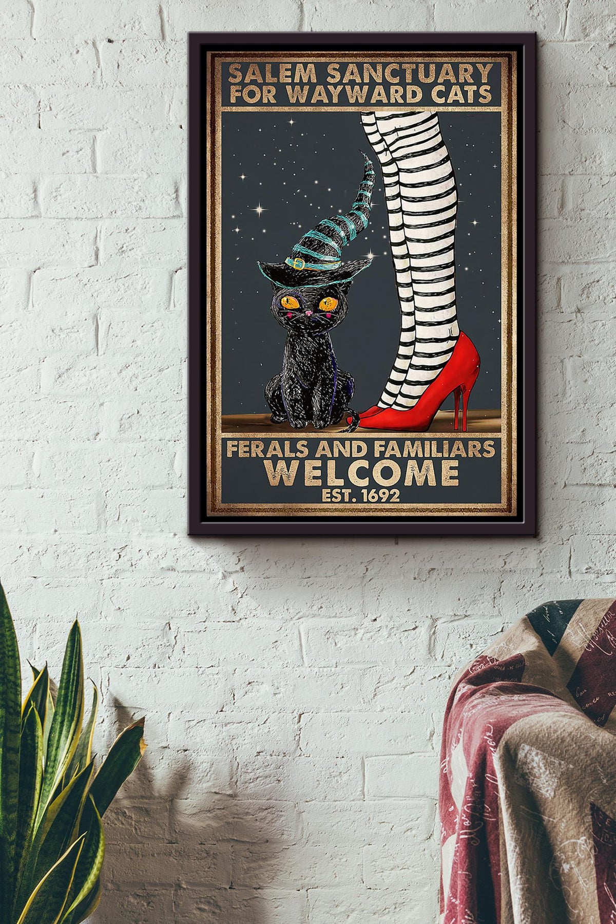 Salem Sanctualy For Wayward Cats Animal Wall Art Gift For Cat Lover International Cat Day Halloween Decor Kitten Foster Framed Canvas Framed Prints, Canvas