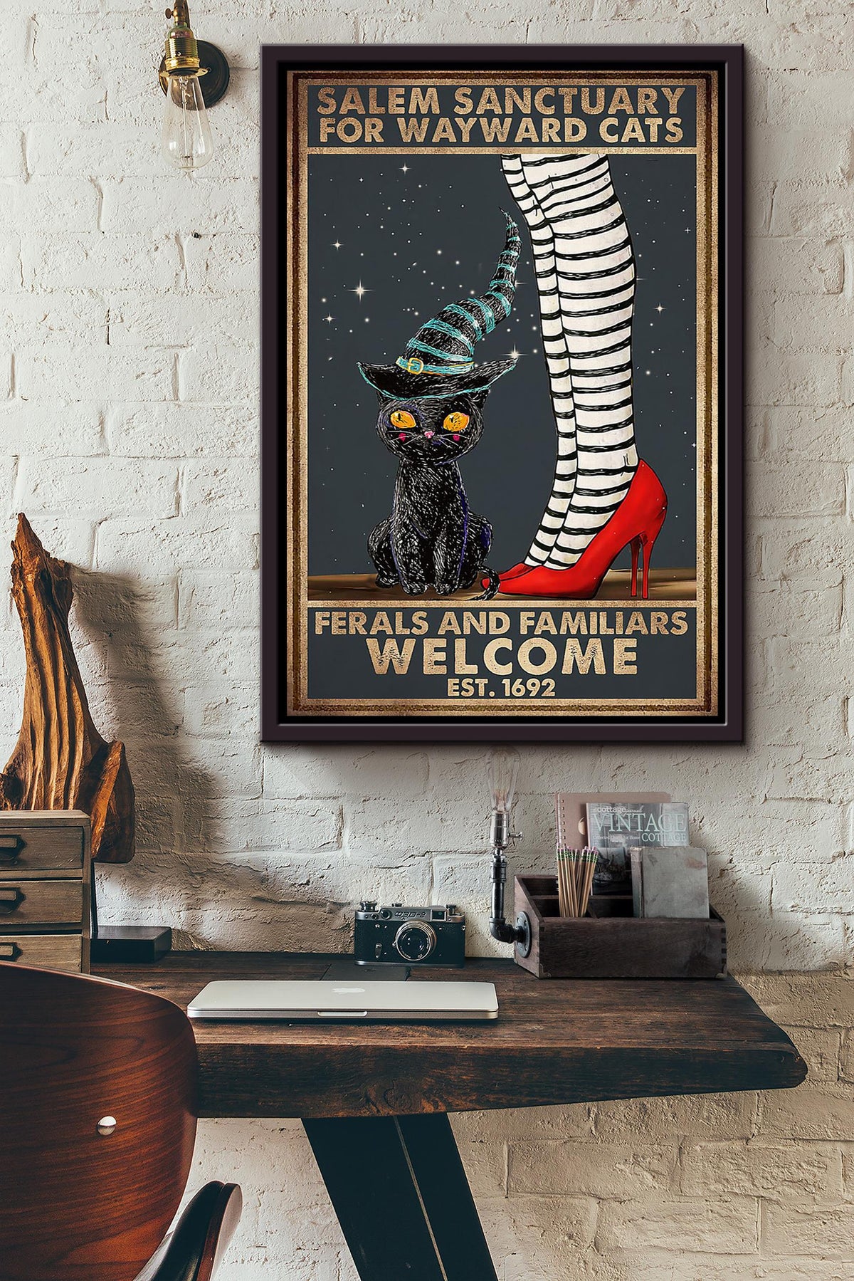 Salem Sanctualy For Wayward Cats Animal Wall Art Gift For Cat Lover International Cat Day Halloween Decor Kitten Foster Framed Canvas Framed Prints, Canvas