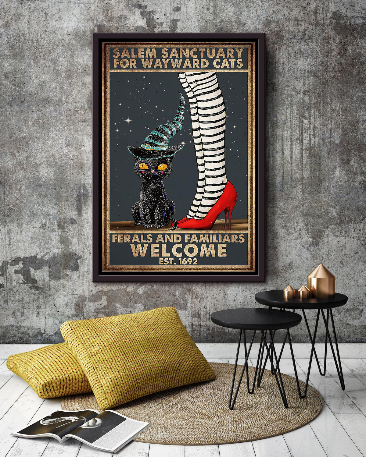 Salem Sanctualy For Wayward Cats Animal Wall Art Gift For Cat Lover International Cat Day Halloween Decor Kitten Foster Framed Canvas Framed Prints, Canvas