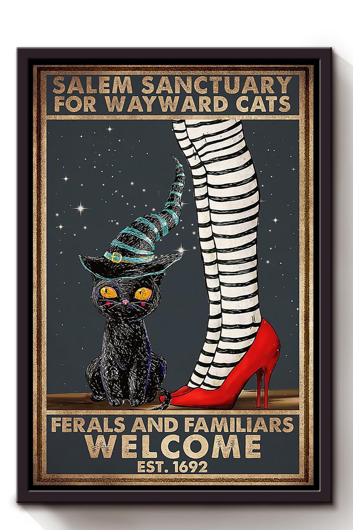 Salem Sanctualy For Wayward Cats Animal Wall Art Gift For Cat Lover International Cat Day Halloween Decor Kitten Foster Framed Canvas Framed Prints, Canvas
