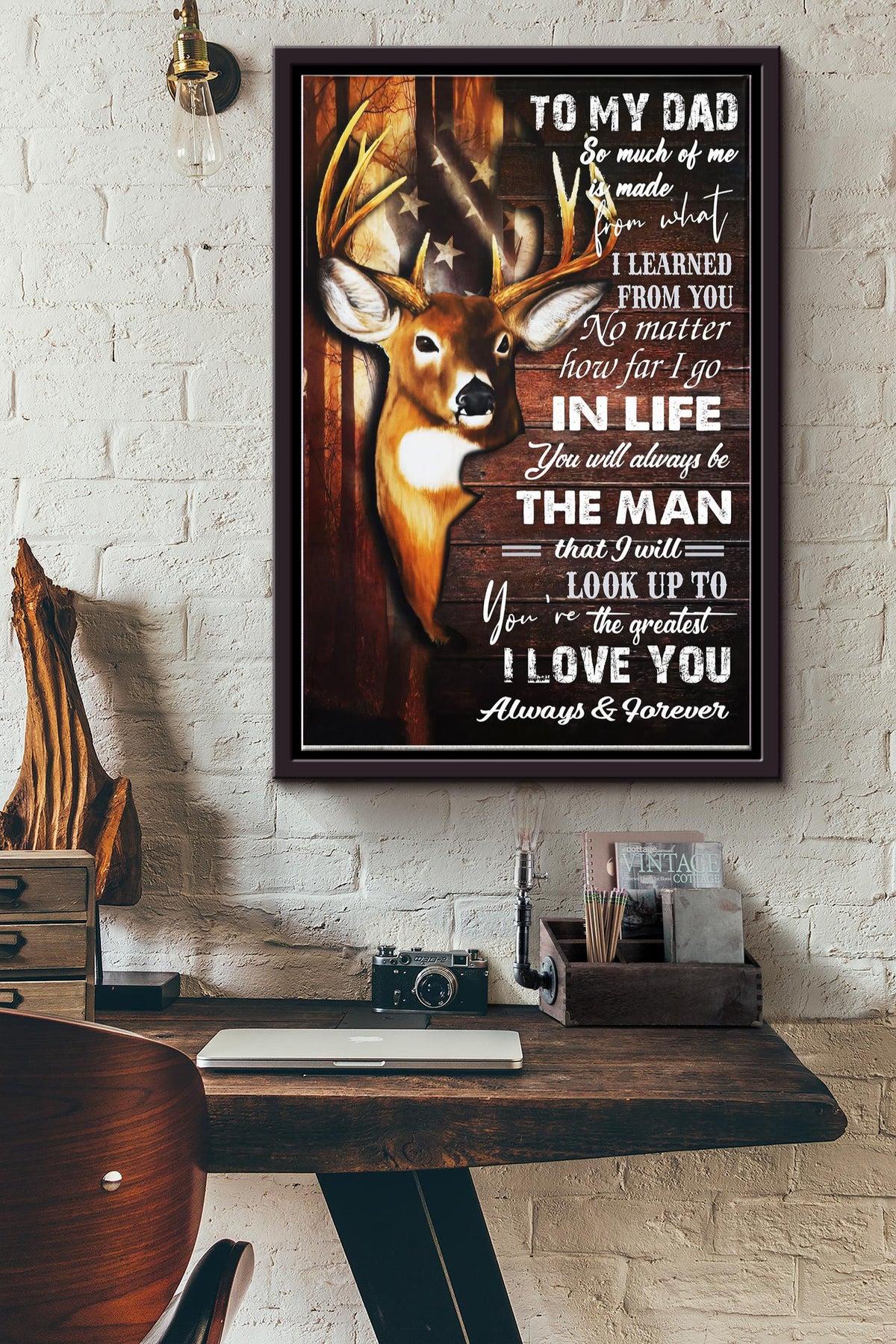 To My Dad The Man I Look Up To Poster - Fatherhood Wall Art - Gift For Father Dad Daddy Papa Father Day Dad Birthday Home Decor Livingroom Decor Framed Matte Canvas Framed Prints, Canvas