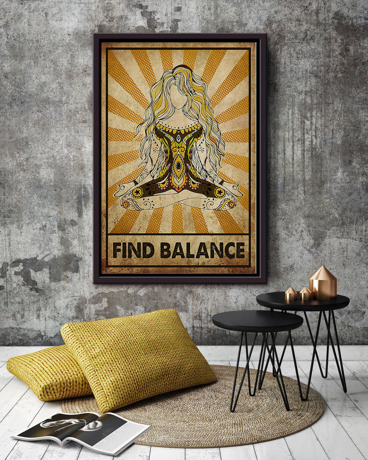Yoga Girl Find Balance Wall Art For Yoga Lover Yoga Studio Decor Framed Matte Canvas Framed Prints, Canvas