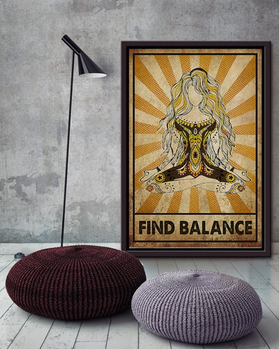 Yoga Girl Find Balance Wall Art For Yoga Lover Yoga Studio Decor Framed Matte Canvas Framed Prints, Canvas