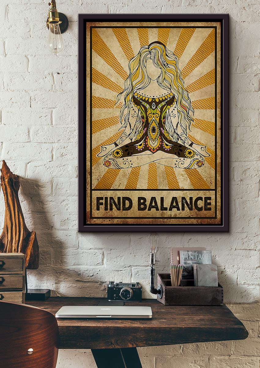 Yoga Girl Find Balance Wall Art For Yoga Lover Yoga Studio Decor Framed Matte Canvas Framed Prints, Canvas