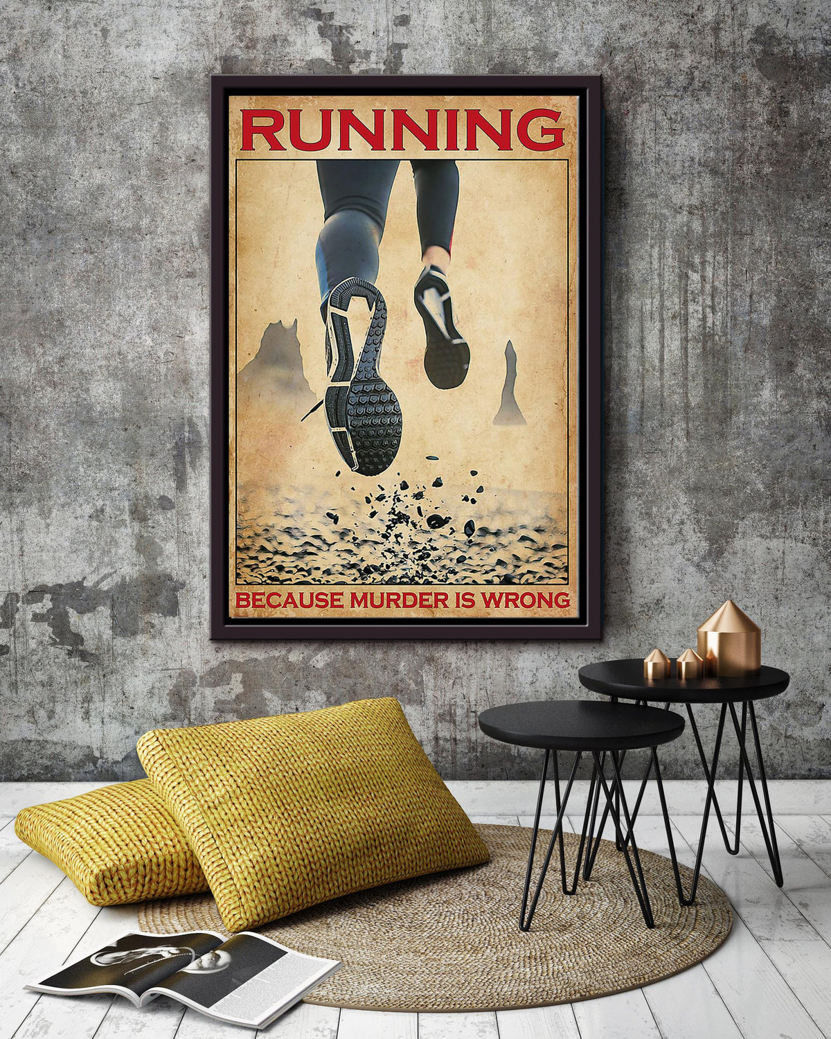 Running Because Murder Is Wrong Funny Motivation Quote Wall Art Gift For Marathon Runner Framed Canvas Framed Prints, Canvas