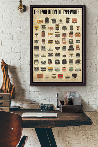 The Evolution Of Typewriter Poster Framed Matte Canvas