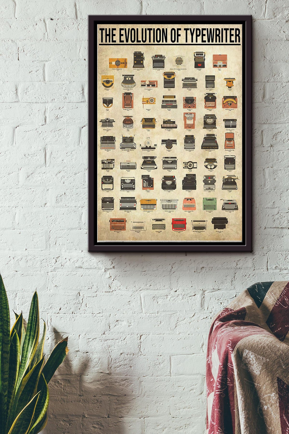 The Evolution Of Typewriter Poster Framed Matte Canvas