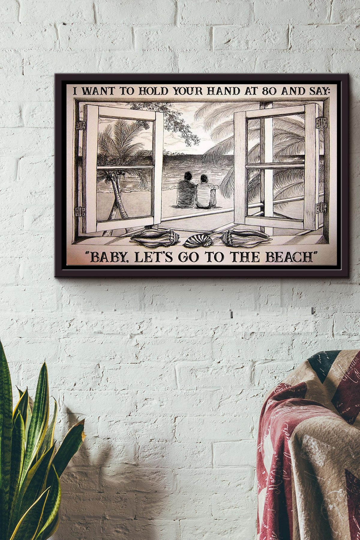 Window View Gay Couple Go To The Beach Poster n Framed Matte Canvas