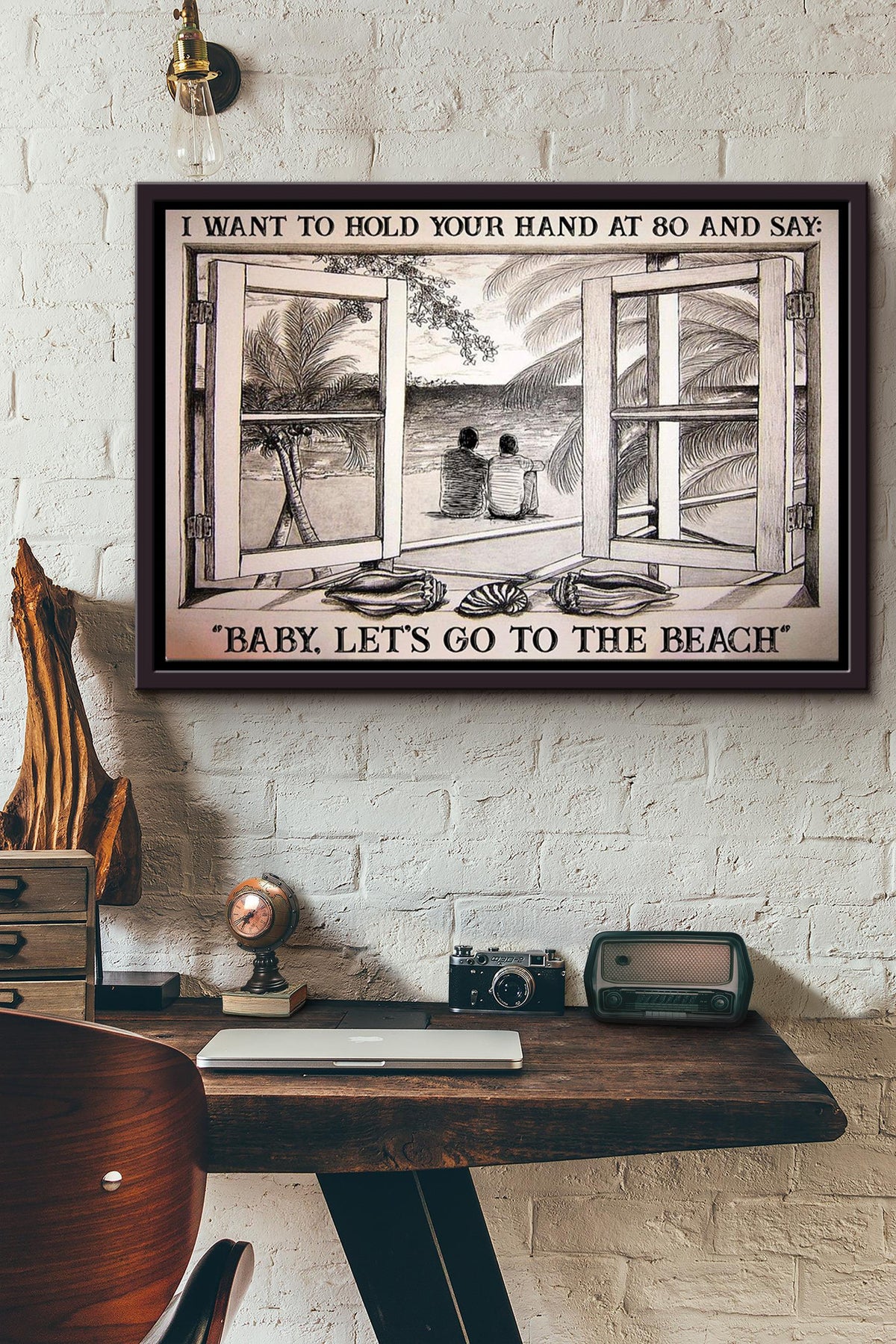 Window View Gay Couple Go To The Beach Poster n Framed Matte Canvas
