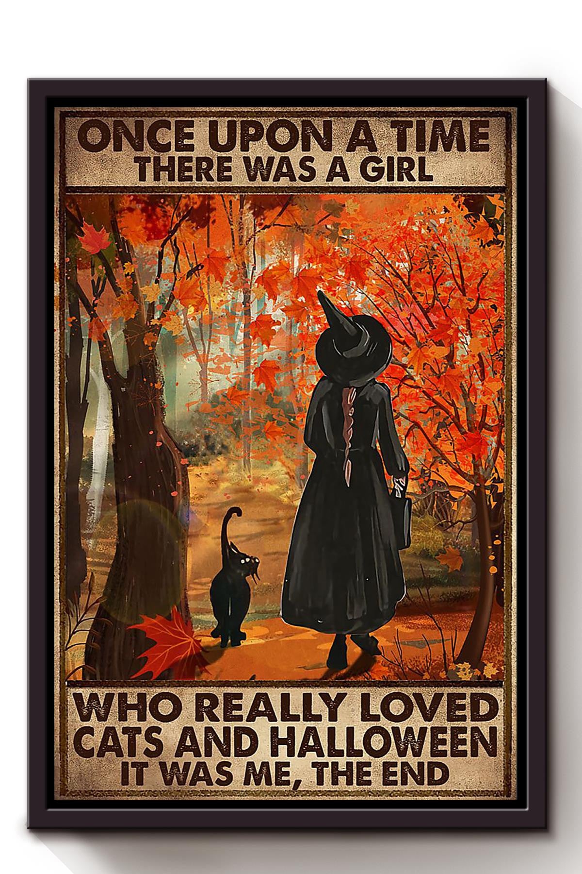 Once Upon A Time Girl Loved Cats And Halloween Gift For Cat Lover Halloween Witch Party Costume Lover Framed Canvas