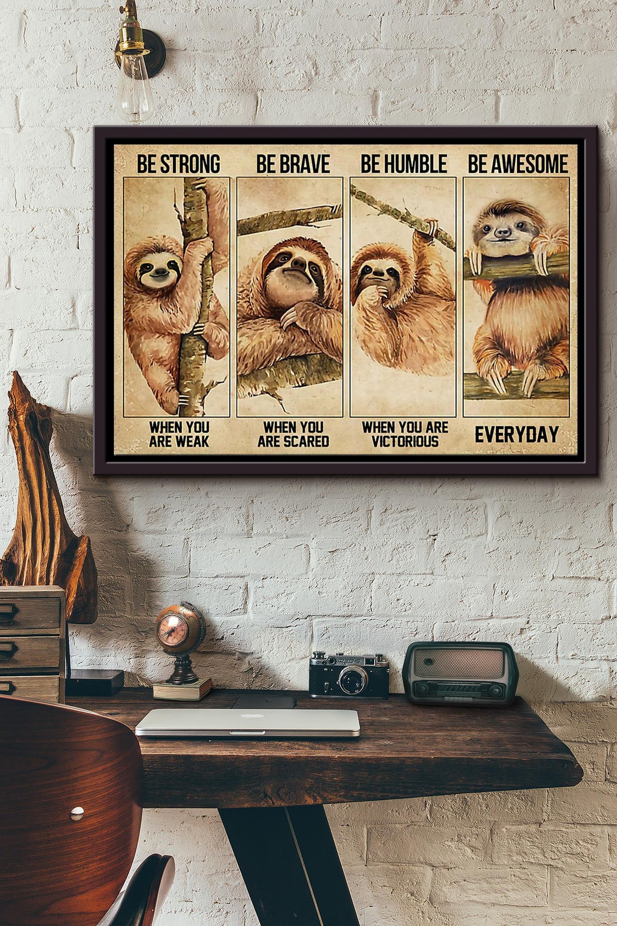 Sloth Be Strong Be Brave Be Humble Be Awesome Poster n Framed Matte Canvas