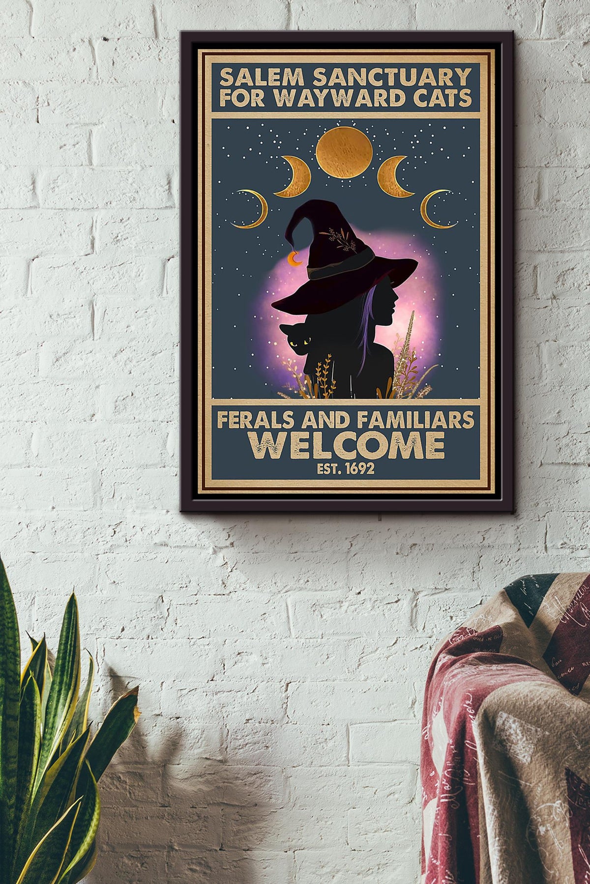 Salem Sanctualy For Wayward Cats Animal Wall Art Gift For Cat Lover Halloween Decor Kitten Foster Framed Canvas Framed Prints, Canvas