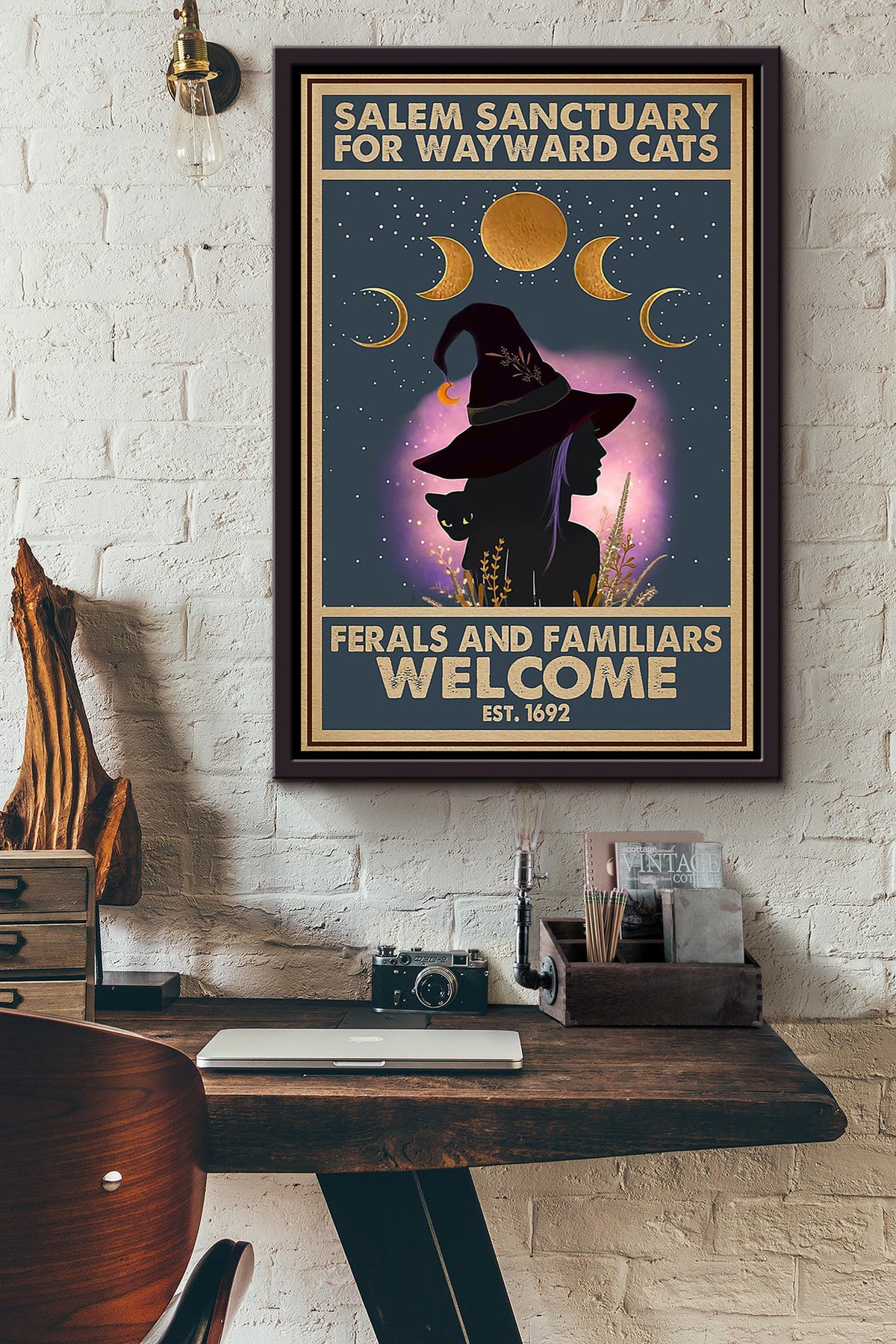 Salem Sanctualy For Wayward Cats Animal Wall Art Gift For Cat Lover Halloween Decor Kitten Foster Framed Canvas Framed Prints, Canvas