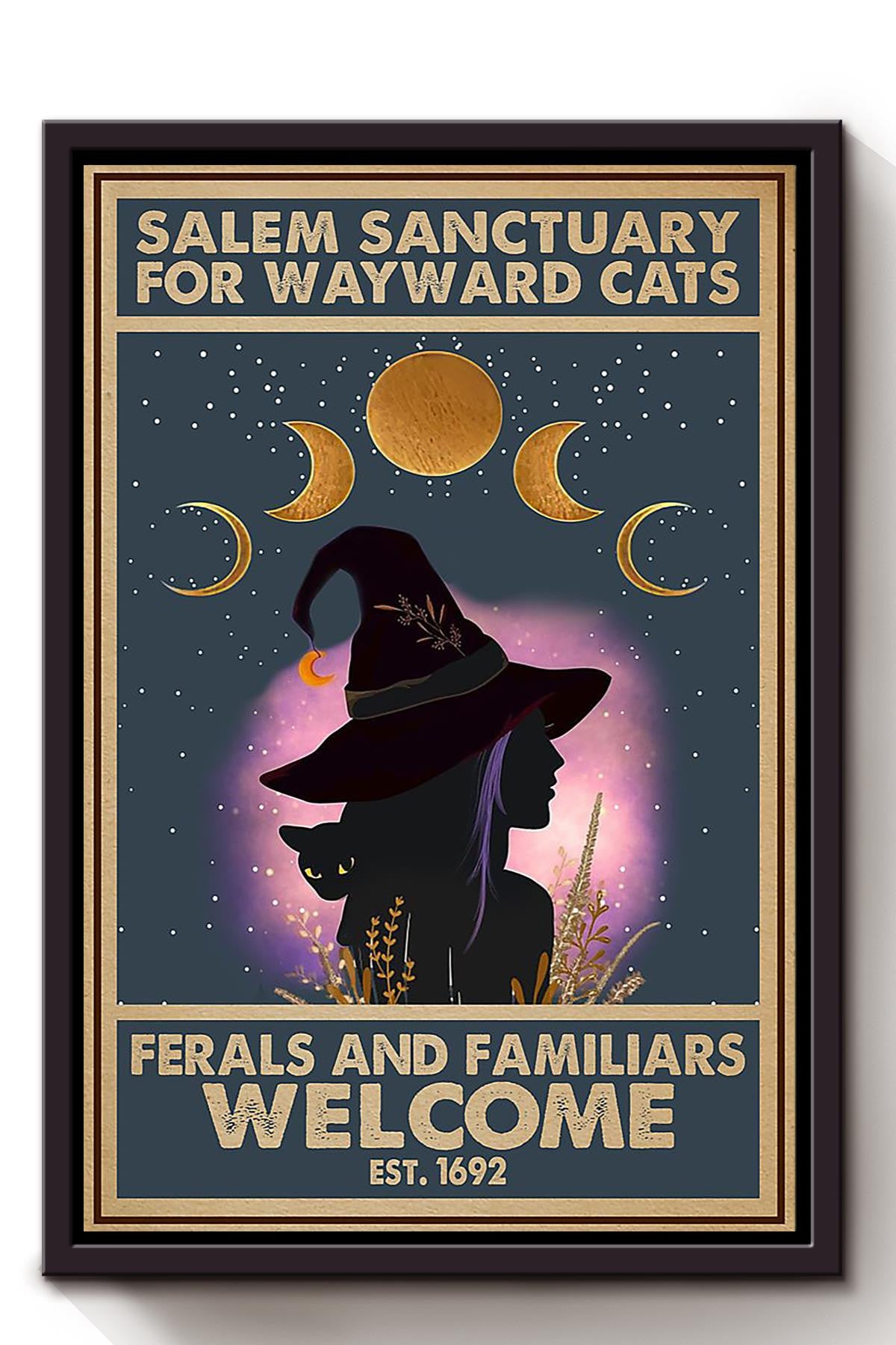 Salem Sanctualy For Wayward Cats Animal Wall Art Gift For Cat Lover Halloween Decor Kitten Foster Framed Canvas Framed Prints, Canvas