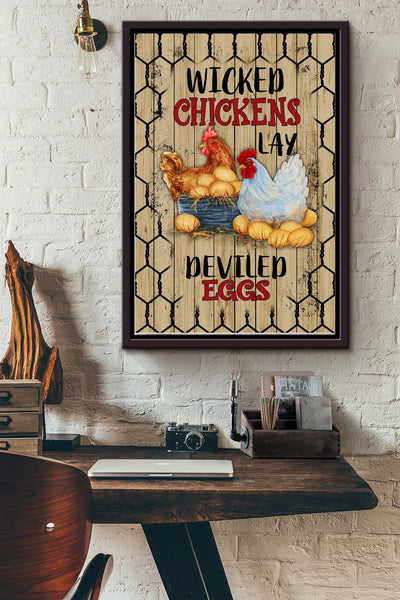 Wicked Chickens Lay Deviled Eggs Vintage Wall Art Poster Framed Matte Canvas Framed Prints, Canvas
