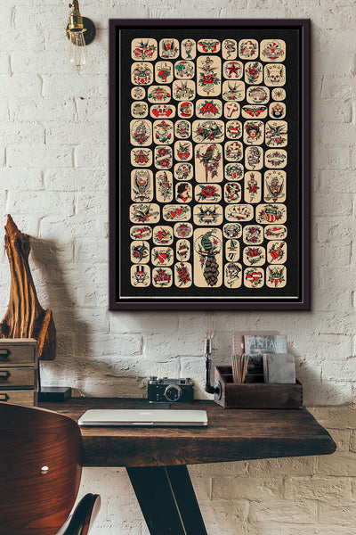 Traditional Vintage Tattoo Poster Framed Matte Canvas