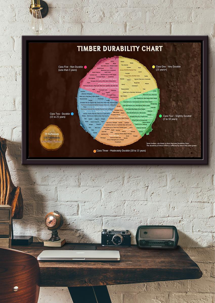 Timber Durability Circle Chart Wood Knowledge Wall Art Gift For Carpenter Woodworking Framed Prints, Canvas