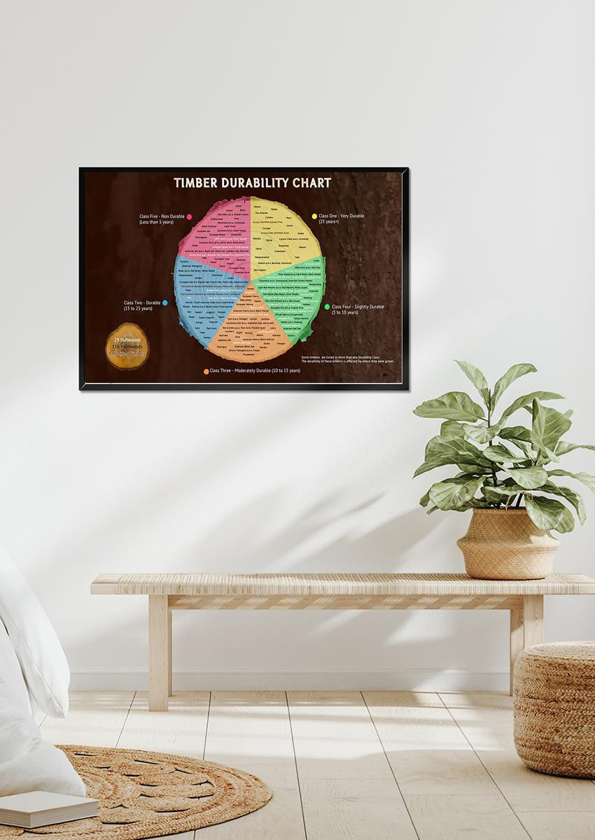 Timber Durability Circle Chart Wood Knowledge Wall Art Gift For Carpenter Woodworking Framed Prints, Canvas