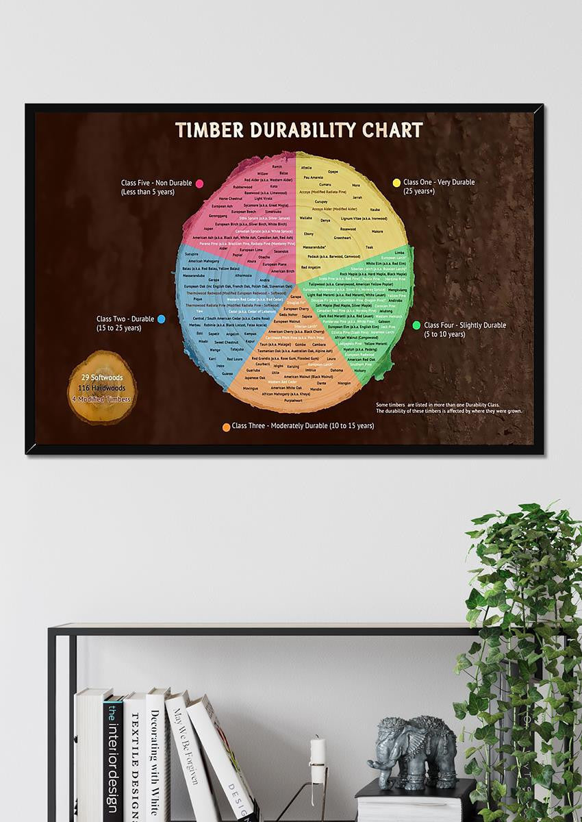 Timber Durability Circle Chart Wood Knowledge Wall Art Gift For Carpenter Woodworking Framed Prints, Canvas
