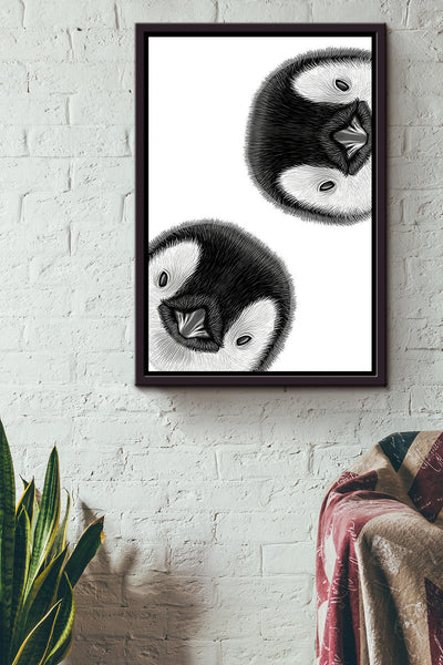 Two Cute Penguin Face Gift For Home Decor Housewarming Framed Canvas