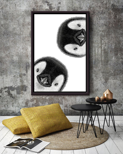 Two Cute Penguin Face Gift For Home Decor Housewarming Framed Canvas