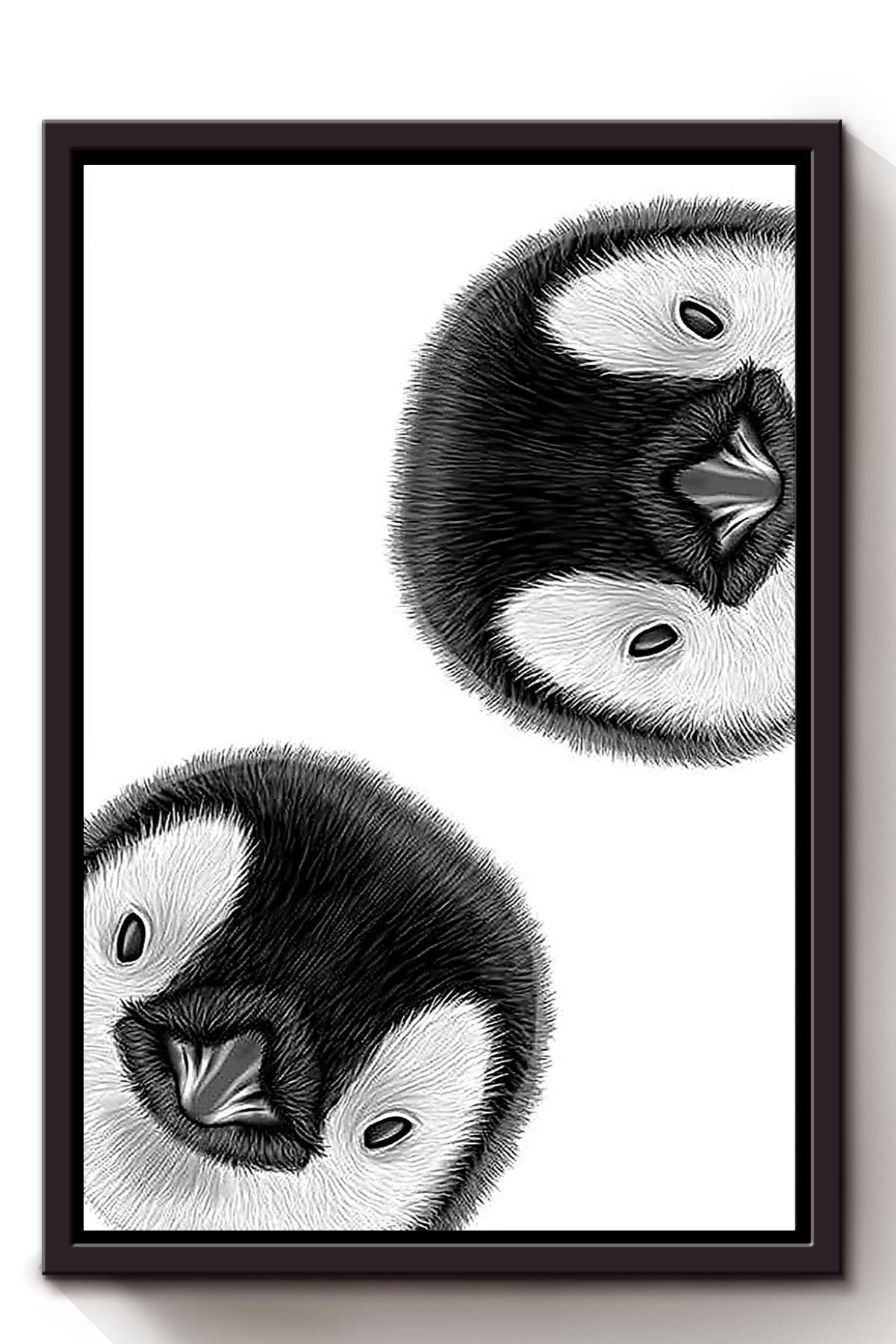 Two Cute Penguin Face Gift For Home Decor Housewarming Framed Canvas