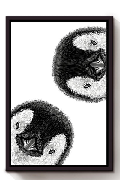 Two Cute Penguin Face Gift For Home Decor Housewarming Framed Canvas