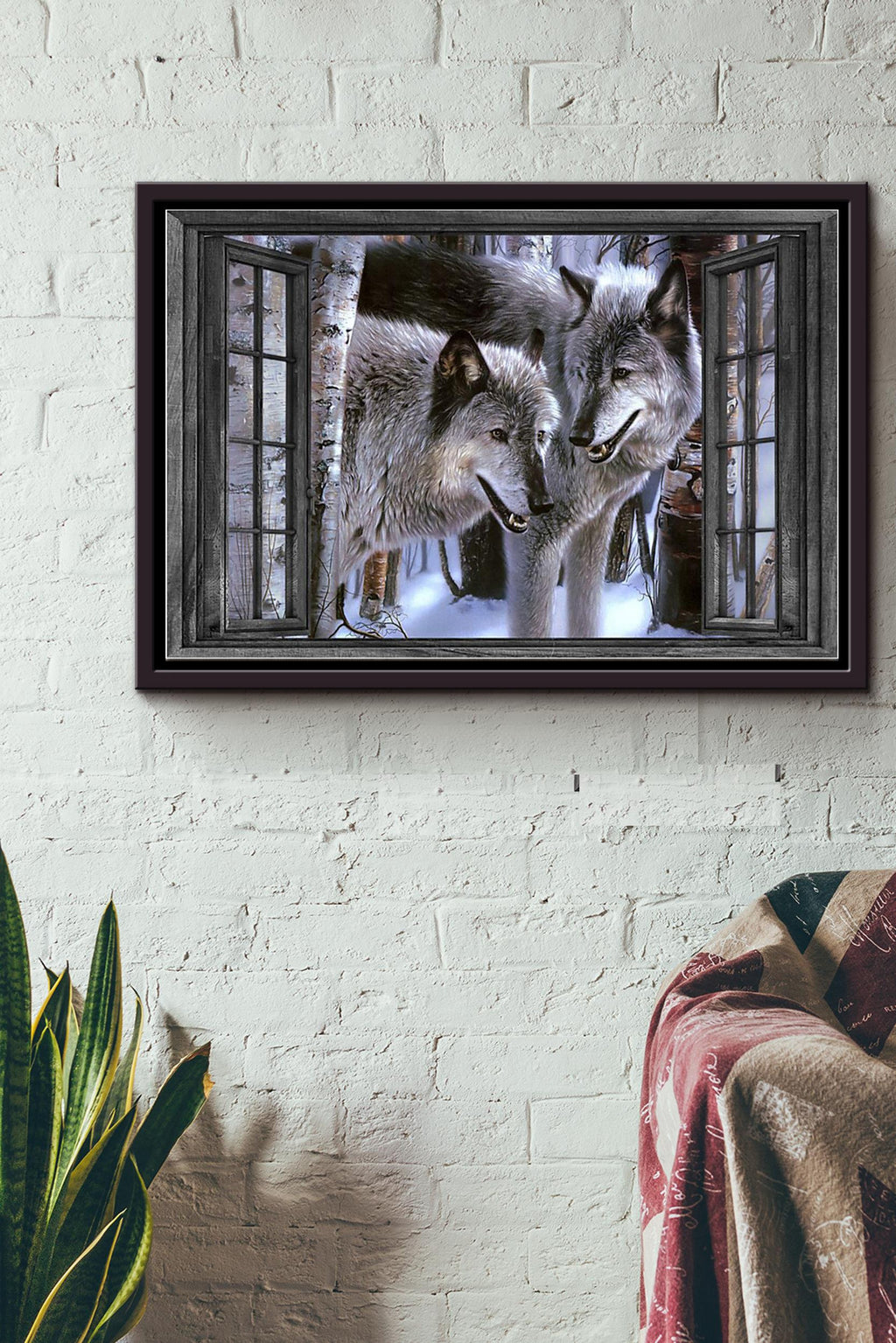 Window View Meme Wolf In The Snow Forest Poster n Framed Matte Canvas