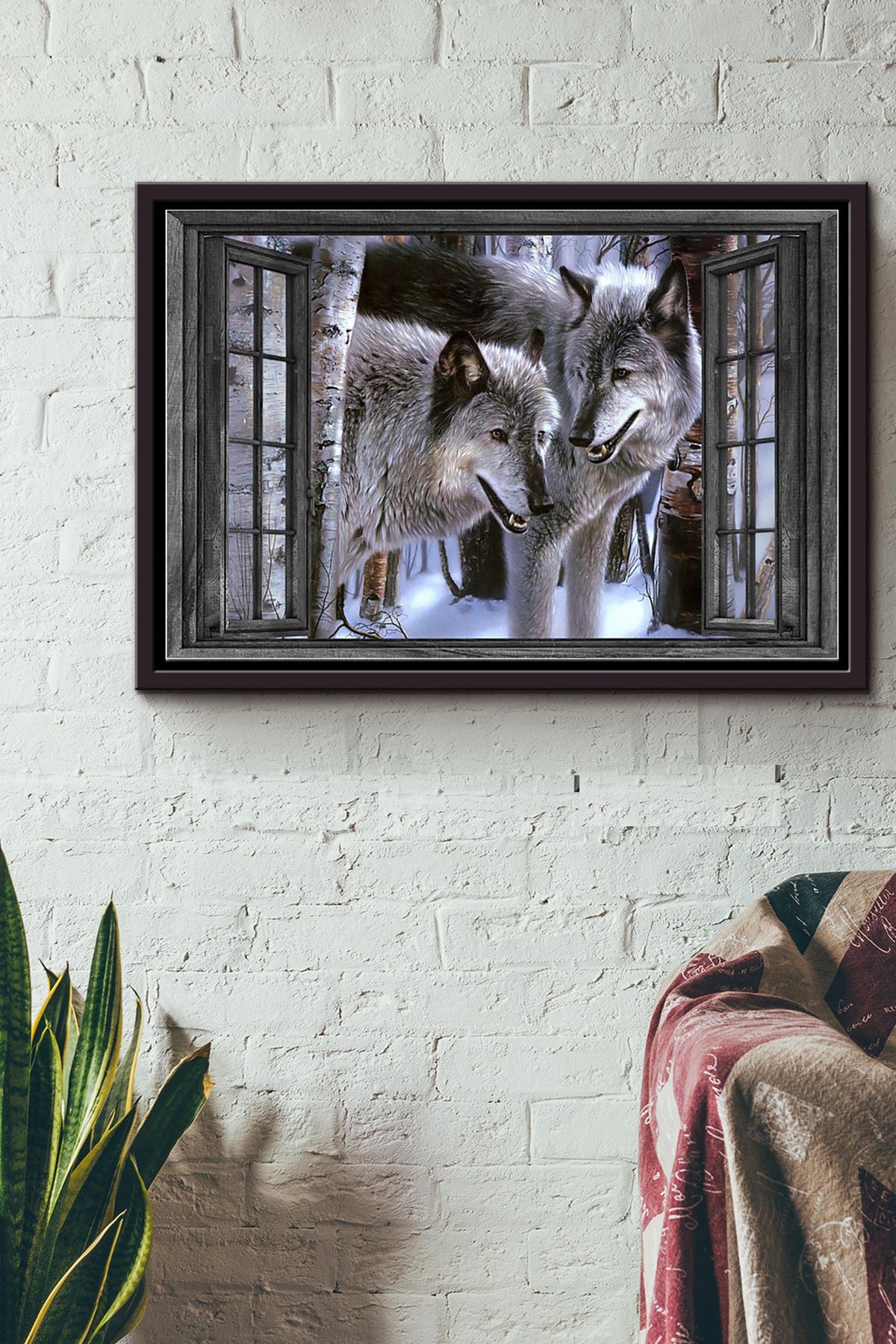 Window View Meme Wolf In The Snow Forest Poster n Framed Matte Canvas