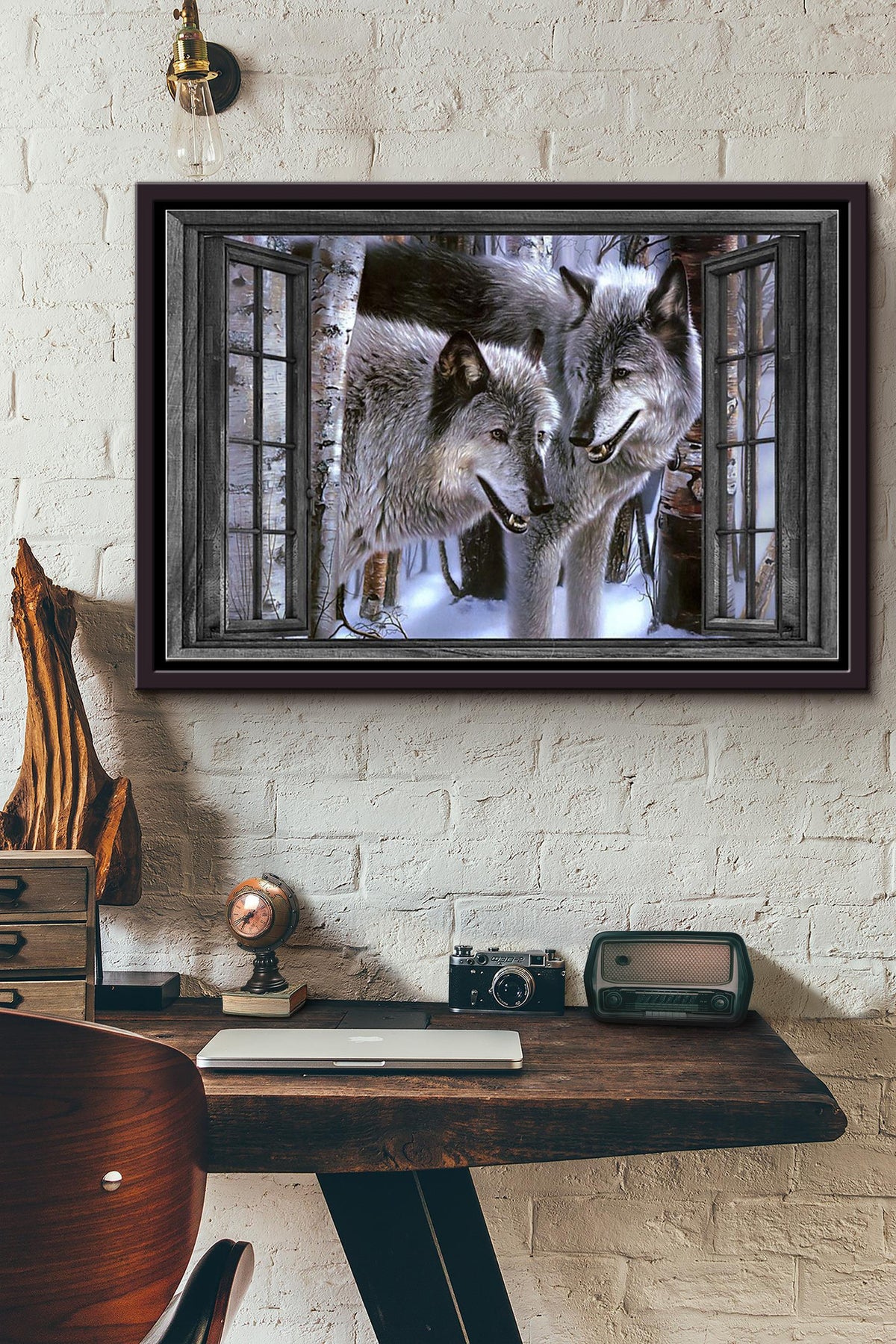 Window View Meme Wolf In The Snow Forest Poster n Framed Matte Canvas