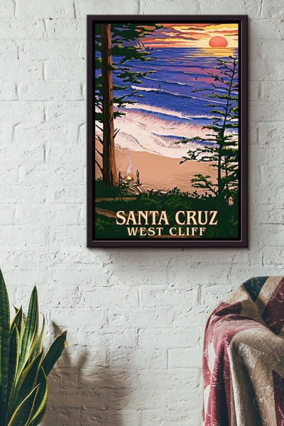 Santa Cruz West Cliff Poster Travel Wall Art Gift For Traveller To West Cliff, Tourist To Santa Cruz Framed Canvas Framed Prints, Canvas