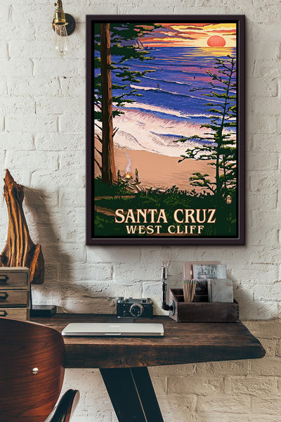 Santa Cruz West Cliff Poster Travel Wall Art Gift For Traveller To West Cliff, Tourist To Santa Cruz Framed Canvas Framed Prints, Canvas
