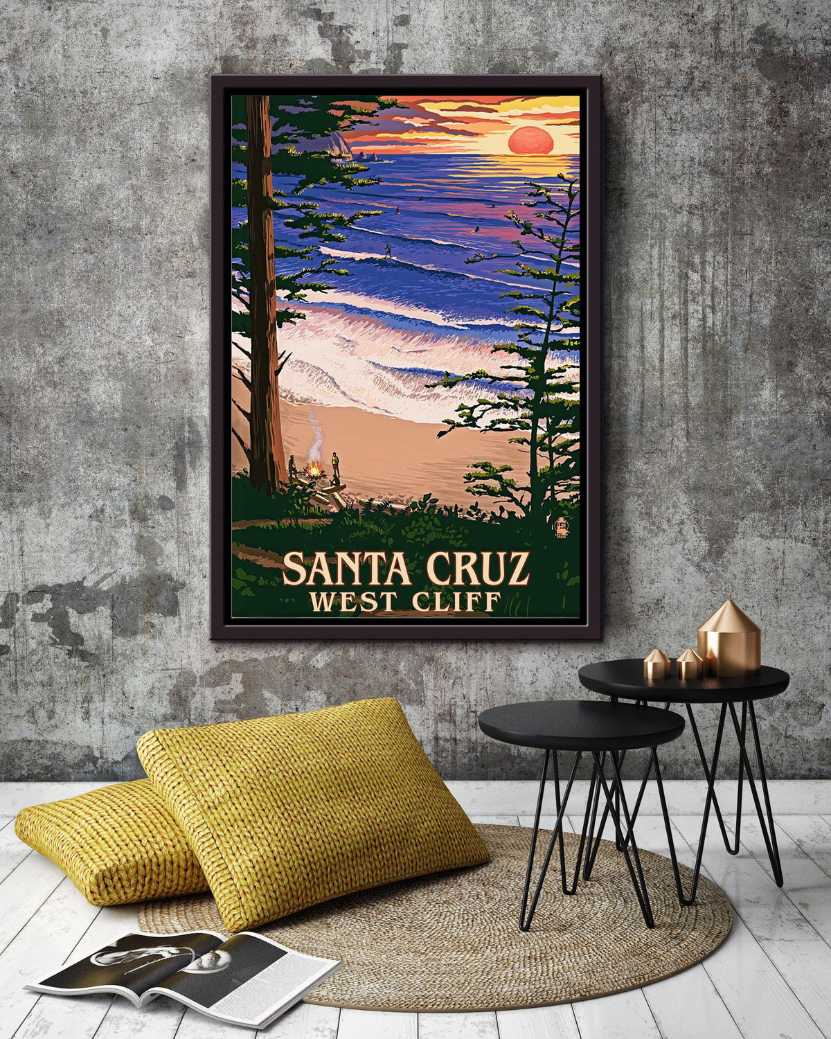Santa Cruz West Cliff Poster Travel Wall Art Gift For Traveller To West Cliff, Tourist To Santa Cruz Framed Canvas Framed Prints, Canvas