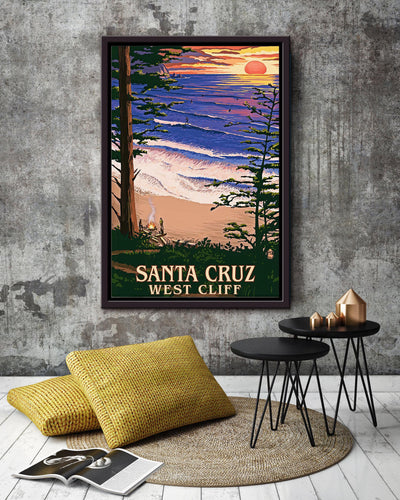 Santa Cruz West Cliff Poster Travel Wall Art Gift For Traveller To West Cliff, Tourist To Santa Cruz Framed Canvas Framed Prints, Canvas