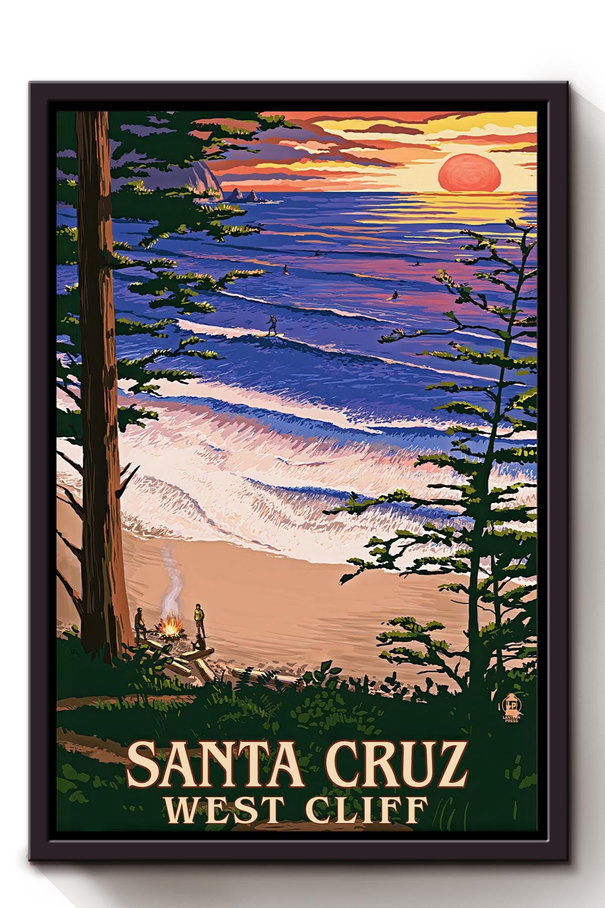 Santa Cruz West Cliff Poster Travel Wall Art Gift For Traveller To West Cliff, Tourist To Santa Cruz Framed Canvas Framed Prints, Canvas