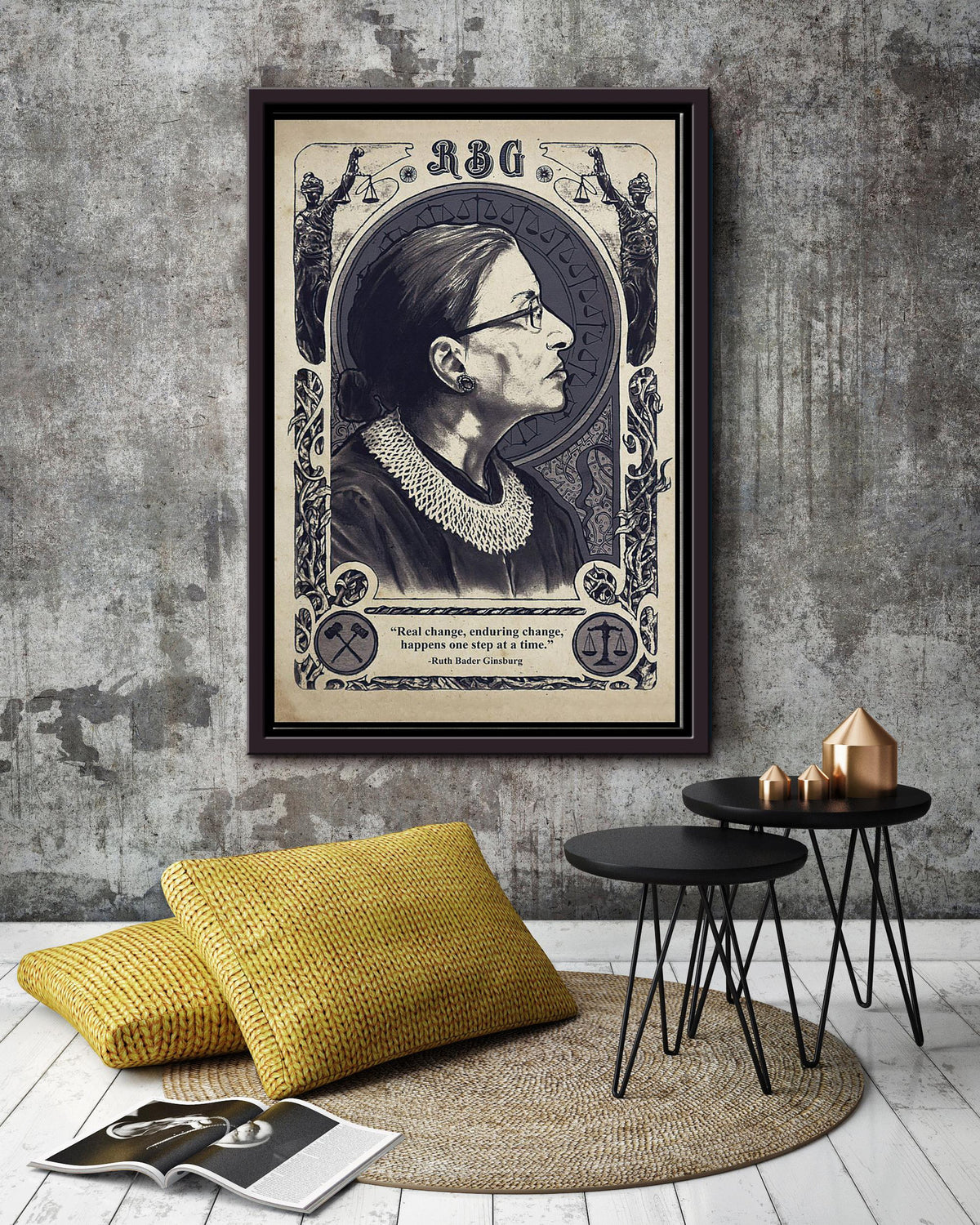 Rbg Real Change Enduring Change Motivation Quote Wall Art For Home Decor Housewarming Framed Canvas Framed Prints, Canvas