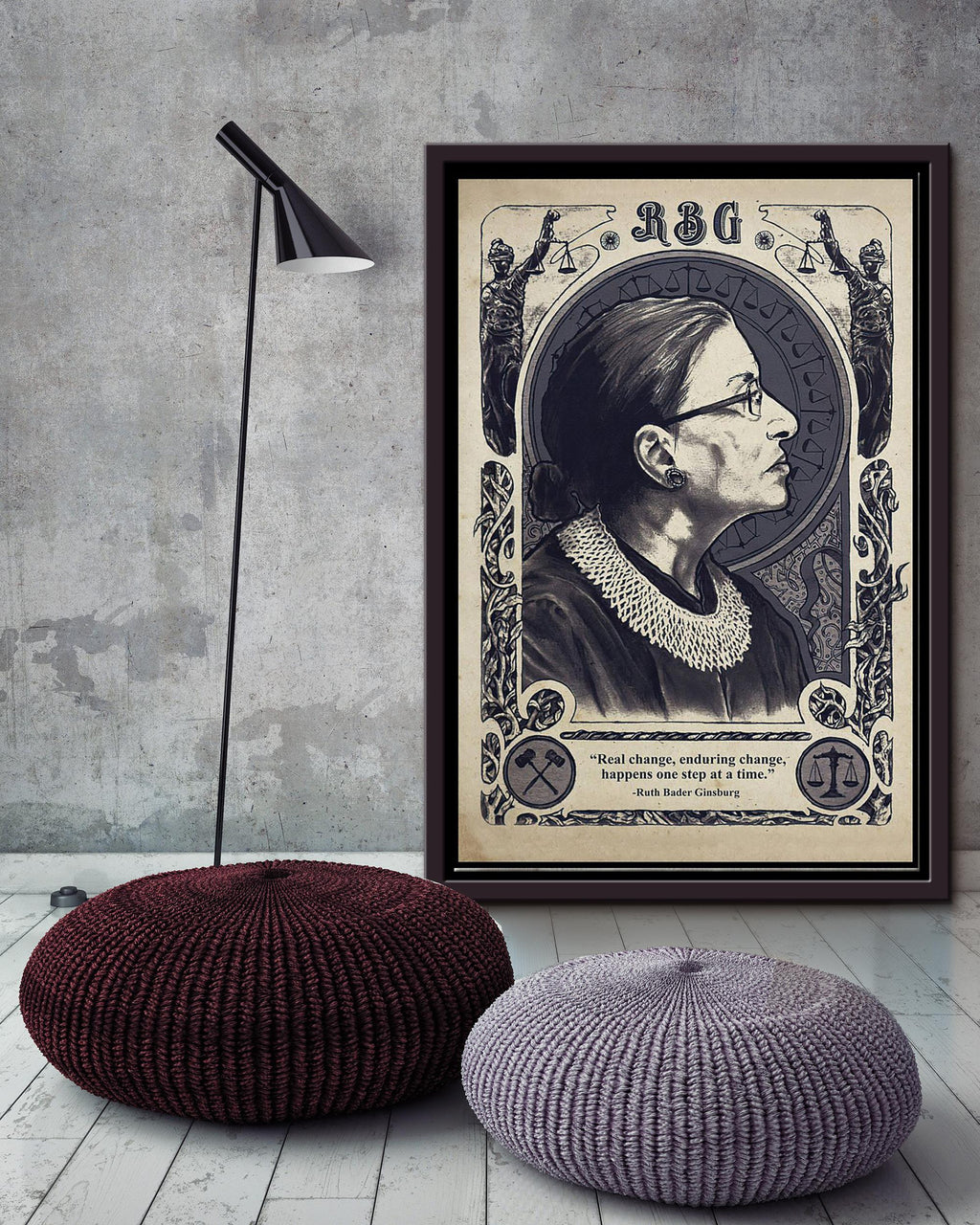 Rbg Real Change Enduring Change Motivation Quote Wall Art For Home Decor Housewarming Framed Canvas Framed Prints, Canvas