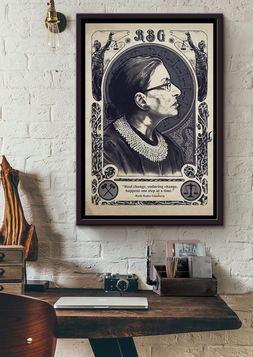 Rbg Real Change Enduring Change Motivation Quote Wall Art For Home Decor Housewarming Framed Canvas Framed Prints, Canvas