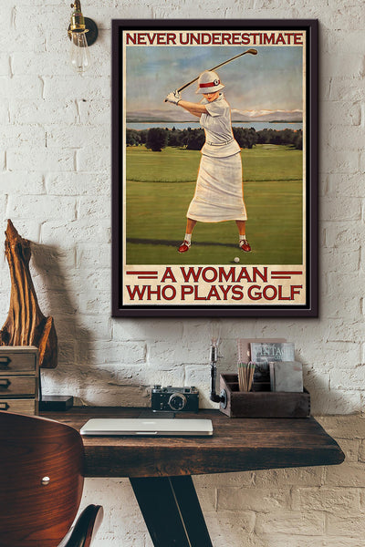 Never Underestimate A Woman Who Plays Golf Framed Matte Canvas