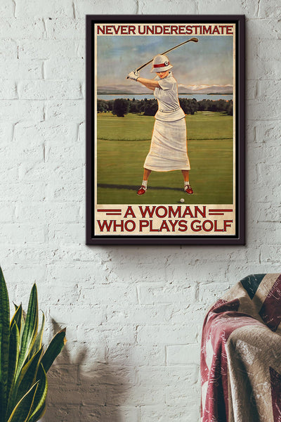 Never Underestimate A Woman Who Plays Golf Framed Matte Canvas