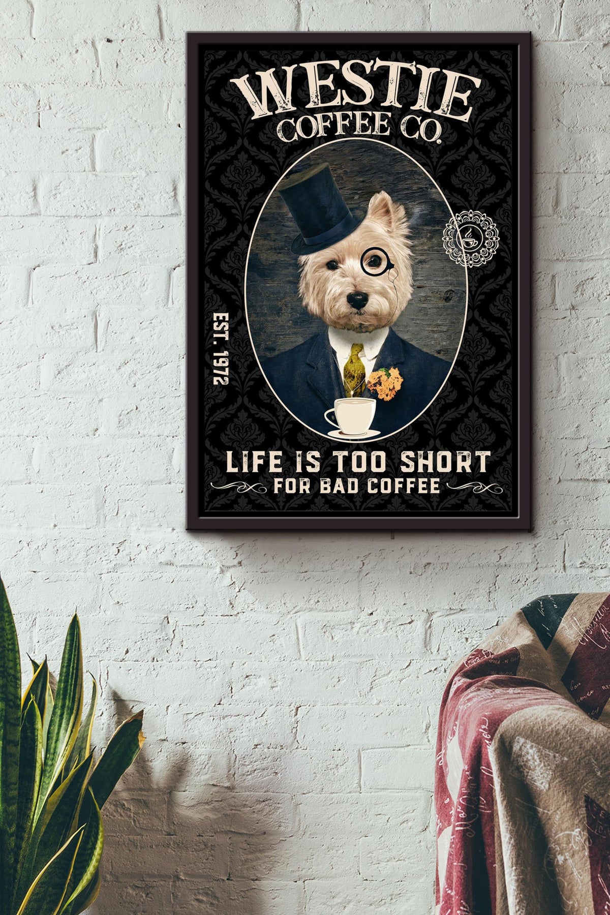Westie Coffee Co. I Life Too Short For Bad Coffee Terrier Dog Gift For Dog Mom Coffee Shop Decor Framed Canvas