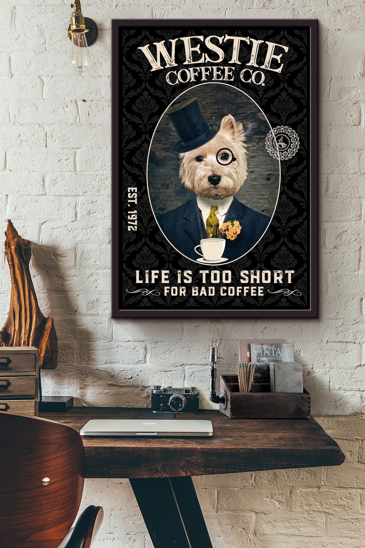 Westie Coffee Co. I Life Too Short For Bad Coffee Terrier Dog Gift For Dog Mom Coffee Shop Decor Framed Canvas