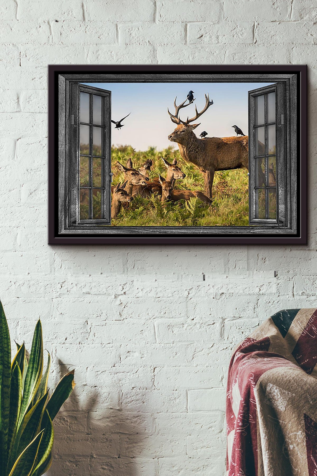 Wildlife Deer And Birds Poster n Framed Matte Canvas