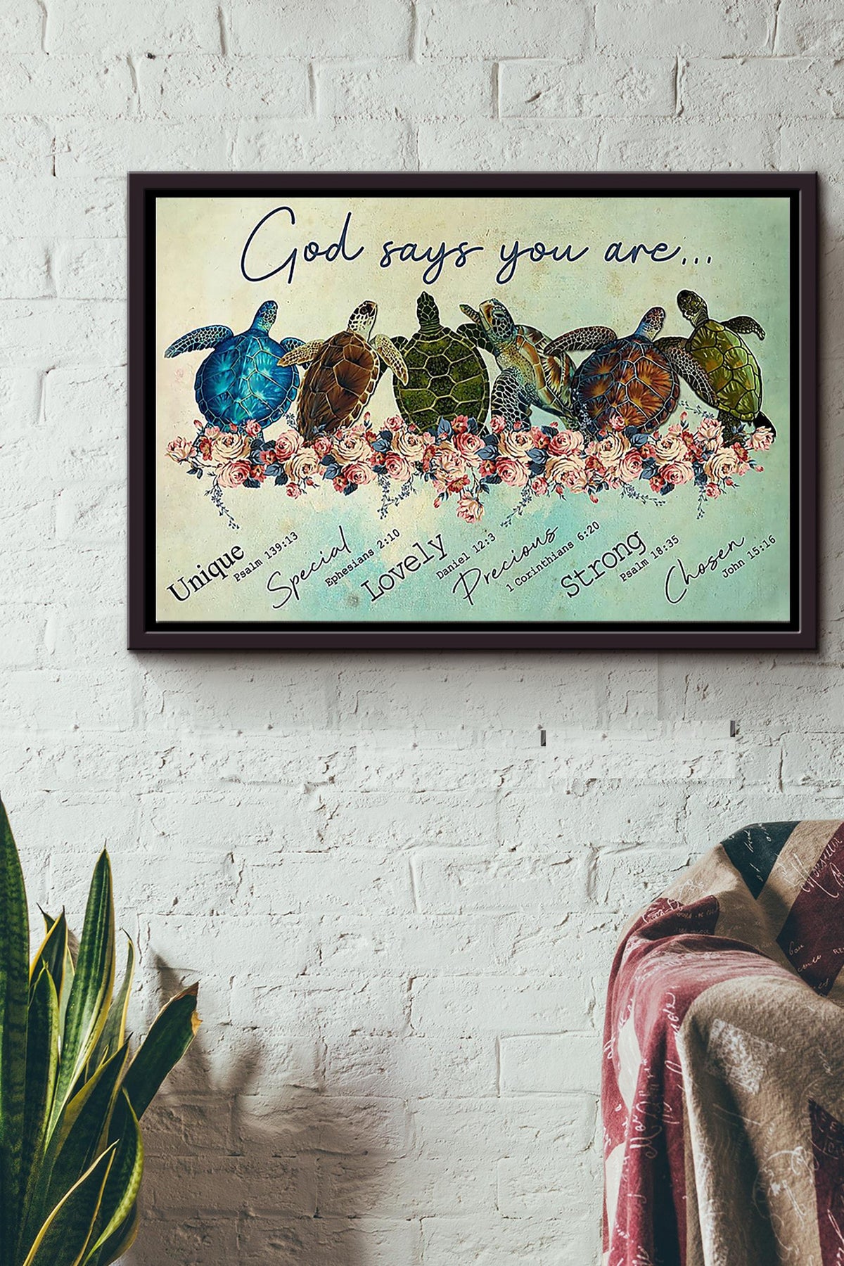 Sea Turtles God Says You Are Special Lovely Precious Strong Chosen Poster n Framed Matte Canvas
