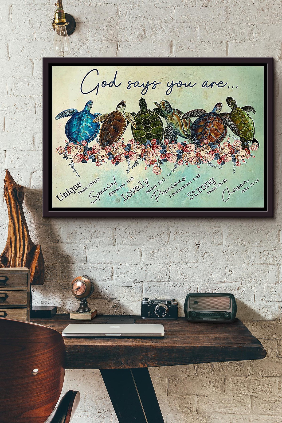 Sea Turtles God Says You Are Special Lovely Precious Strong Chosen Poster n Framed Matte Canvas