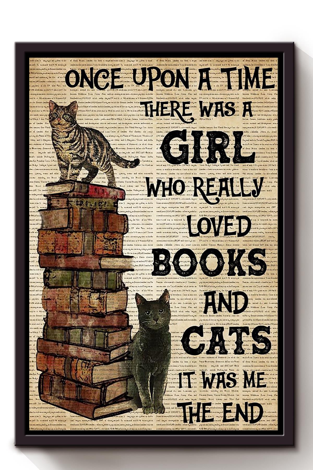 Once Upon A Time Girl Loved Books And Cats Gift For Book Lover Librarian Bookworm Cat Lover Framed Canvas
